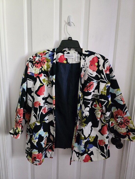 Alfred Dunner Jackets & Blazers - Alfred Dunner Womens Blazer Jacket Size 14 Black Floral Open Front Lined Career